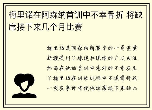梅里诺在阿森纳首训中不幸骨折 将缺席接下来几个月比赛